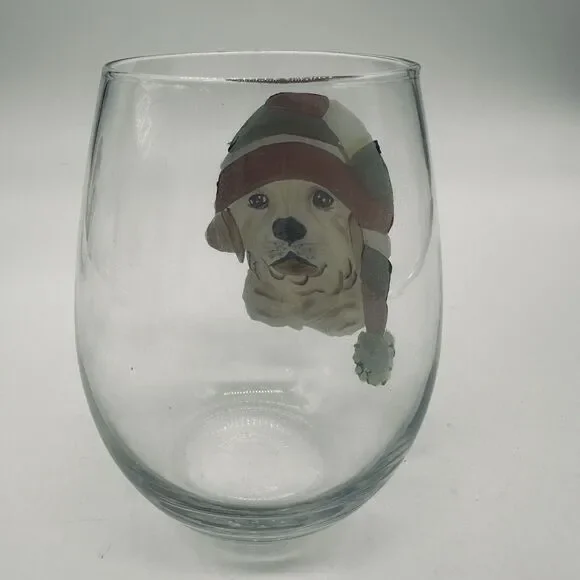 Christmas Holiday Dogs Stemless Wine Glasses Pier 1 Imports Hand Painted - Picture 16 of 16